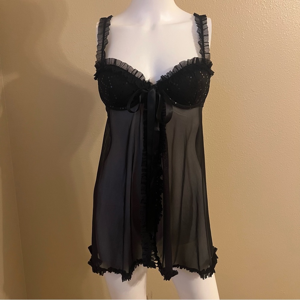 Victoria’s Secret “Sexy Little Things” black negligee babydoll slip size 36B
